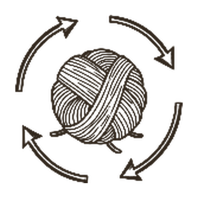 Wool ball surrounded by circular reuse arrows